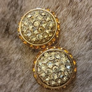 Vintage Coro Round Rhinestone Clip-On Earrings